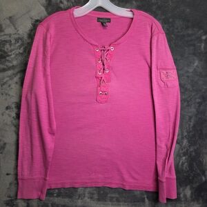 Lauren Ralph Lauren Jeans Lace Up Fuchsia Cotton Top Sz XL